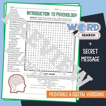 Preview of INTRODUCTION TO PSYCHOLOGY Word Search Puzzle Activity Vocabulary Worksheet