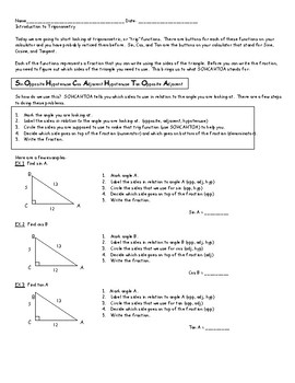 Preview of INTRODUCTION TO TRIGONOMETRY PACKET  2     W/ ANSWERS