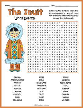 INUIT Word Search Puzzle Worksheet Activity by Puzzles to Print