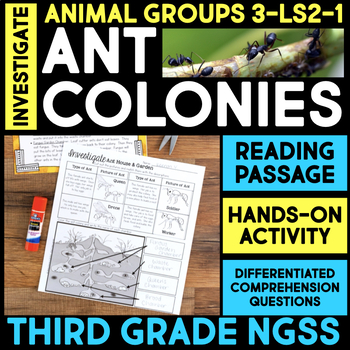 Preview of INVESTIGATE Ant Colonies Animal Group Behavior 3rd Grade Animal Survival Lesson
