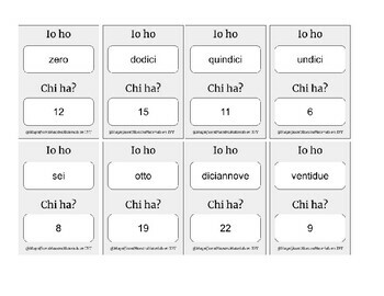 Italian Numbers 1-100 - Io ho Chi hai - I have who has - language