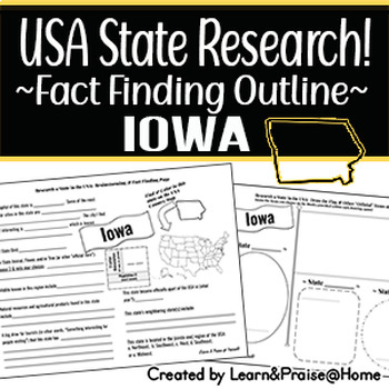 Preview of IOWA State Research Report: Brainstorm & Fact Page Outline | SOCIAL STUDIES