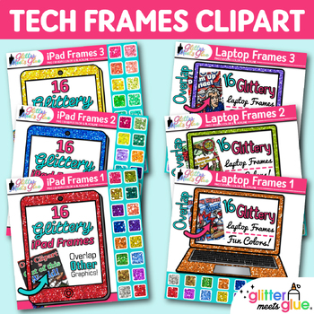 Preview of IPad & Laptop Frame Clipart Bundle: 98 Glitter Page Border Clip Art Images PNG