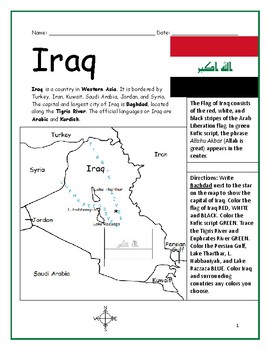 Download IRAQ - Printable handout with map and flag by Interactive Printables