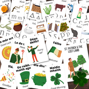 Preview of IRELAND Irish Gaelic Alphabet Phrase Language Cards Mini Book St Patrick's Story