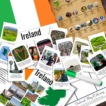 Preview of IRELAND Irish Information Poster, Fun Facts Cards, History Timeline & Flag