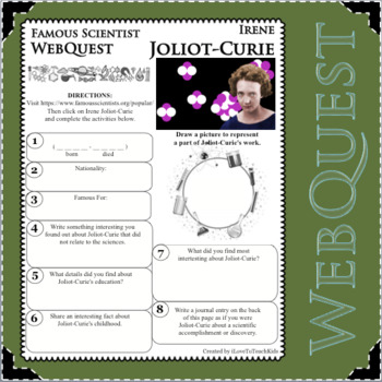 Preview of CHEMISTRY IRENE JOLIOT CURIE Science WebQuest Scientist Research Project