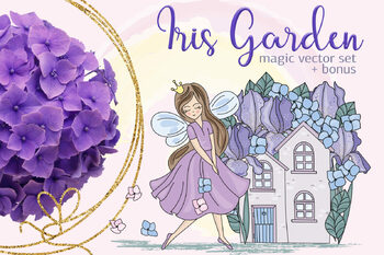 Preview of IRIS GARDEN Floral Wedding Cartoon Vector Illustration Set
