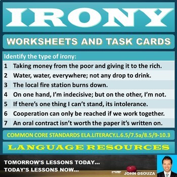 Preview of IRONY - VERBAL, SITUATIONAL AND DRAMATIC: WORKSHEETS WITH ANSWERS