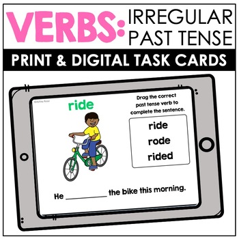 Preview of Irregular Past Tense Verbs Print & Digital Task Cards for Speech Therapy