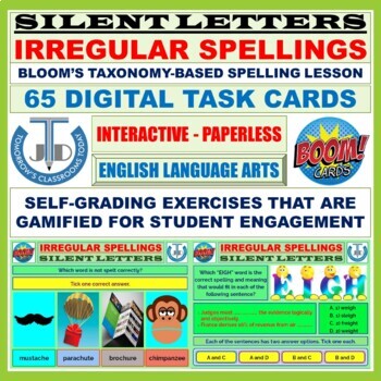 Preview of IRREGULAR SPELLINGS AND SILENT LETTERS: 65 BOOM CARDS