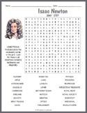 ISAAC NEWTON Biography Word Search Puzzle Worksheet Activity