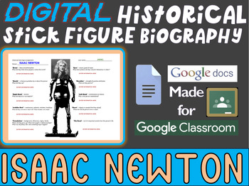 Preview of ISAAC NEWTON Digital Historical Stick Figure (mini bios) - Editable Google Docs