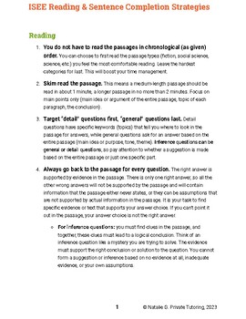 Preview of ISEE Reading and Sentence Completion Strategy Checklist