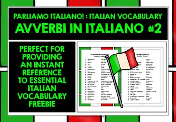 Preview of ITALIAN ADVERBS LIST FREEBIE #2
