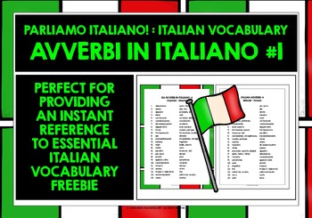 Preview of ITALIAN ADVERBS LIST FREEBIE #1