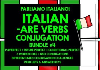 Preview of ITALIAN ARE VERBS QUICK CONJUGATION WORKBOOKS BUNDLE #4