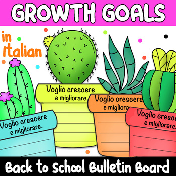 Preview of ITALIAN Back to School Bulletin Board & Cactus Craft and Activities|Goal-Setting