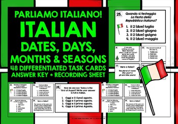 Preview of ITALIAN DATES, DAYS, MONTHS & SEASONS TASK CARDS