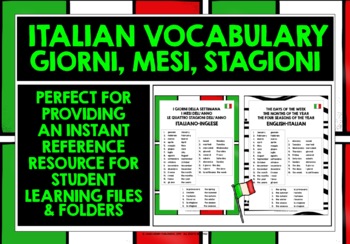 Preview of ITALIAN DAYS, MONTHS, SEASONS VOCABULARY FREEBIE