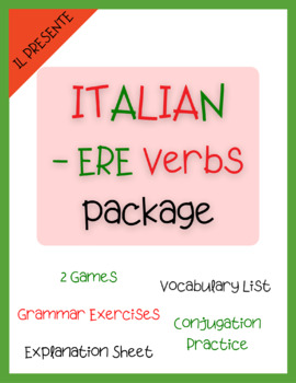 Preview of ITALIAN "-ERE" Verbs Package (Present Tense - Il presente indicativo)