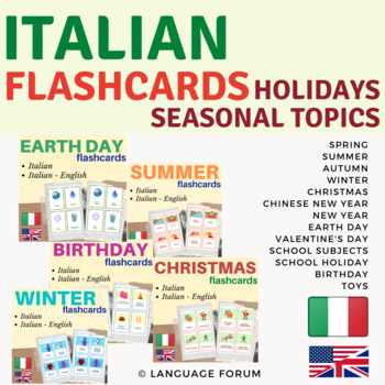 Preview of ITALIAN Flashcards Bundle | Holidays Seasonal Topics (600 ITALIAN Flash cards)