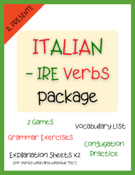 Preview of ITALIAN "-IRE" Verbs Package (Present Tense - Il presente indicativo)