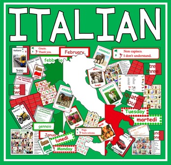 Preview of ITALIAN LANGUAGE RESOURCES -DISPLAY FLASHCARDS POSTERS WORKSHEET GAMES