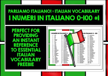 Preview of ITALIAN NUMBERS 0-100 LIST FREEBIE #1