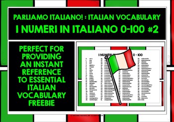 Preview of ITALIAN NUMBERS 0-100 LIST FREEBIE #2