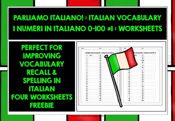 Preview of ITALIAN NUMBERS 0-100 WORKSHEETS FREEBIE #1