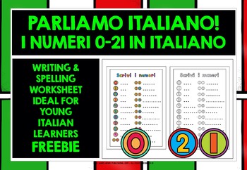 Preview of ITALIAN NUMBERS 0-21 VISUAL VOCABULARY WORKSHEET FREEBIE #1