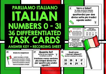 Preview of ITALIAN NUMBERS 0-31 TASK CARDS