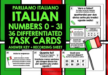 Preview of ITALIAN NUMBERS 0-31 TASK CARDS #1