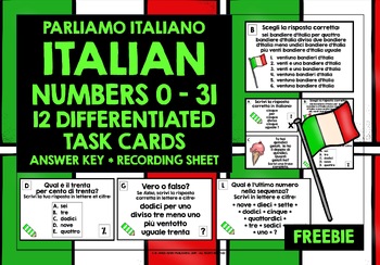 Preview of ITALIAN NUMBERS 0-31 TASK CARDS FREEBIE