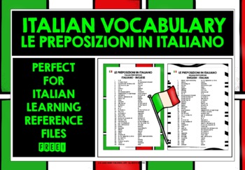 Preview of ITALIAN PREPOSITIONS LIST FREEBIE