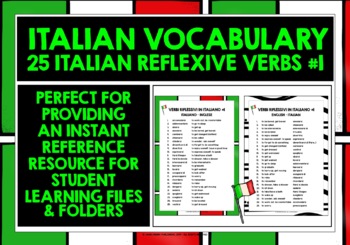 Preview of ITALIAN REFLEXIVE VERBS LIST FREEBIE #1