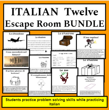 Preview of ITALIAN TWELVE Escape Rooms / Breakouts  BUNDLE on Google Docs