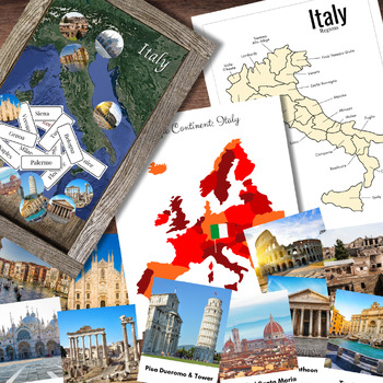 Preview of ITALY Italian Geography Landmarks, Regions, Cities Map Continent Pinning Study
