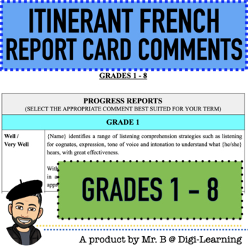 Preview of ITINERANT FRENCH REPORT CARD COMMENTS (ELEMENTARY: GRADES 1 - 8)