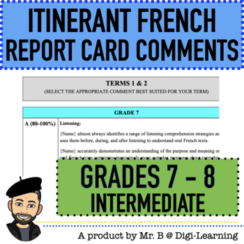Preview of ITINERANT FRENCH REPORT CARD COMMENTS (INTERMEDIATE, GRADES 7-8)