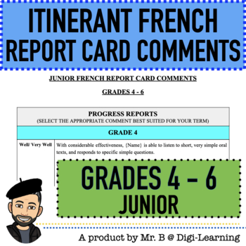 Preview of ITINERANT FRENCH REPORT CARD COMMENTS (JUNIOR, GRADES 4-6)