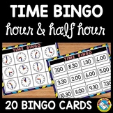 TELLING TIME TO THE HOUR AND HALF HOUR BINGO ACTIVITY OR M