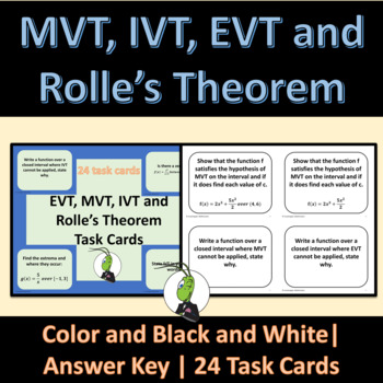 Preview of IVT, EVT, MVT and Rolle's Existence Theorems | Calculus Task Cards