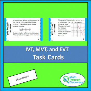 Preview of Calculus - IVT, EVT, and MVT Task Cards