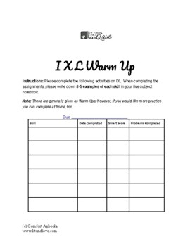 ixl assignment sheet