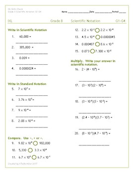 Preview of IXL Grade 8 Skills Check Scientific Notation G1-G4