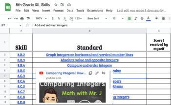 Preview of IXL Math Digital Tracker - 8th Grade