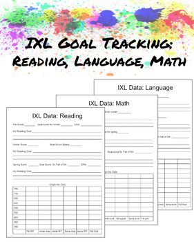 Preview of IXL Scores, Goal Setting, & Graphing Data Sheets for reading, writing, & math