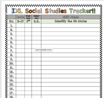 Preview of IXL Social Studies Skills Tracker [Student Data Notebook]